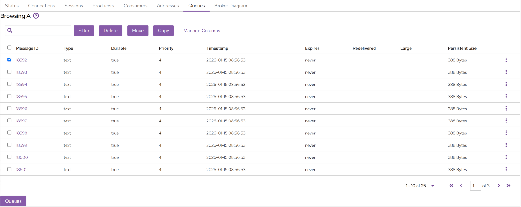 Apache Artemis Console Browse Messages